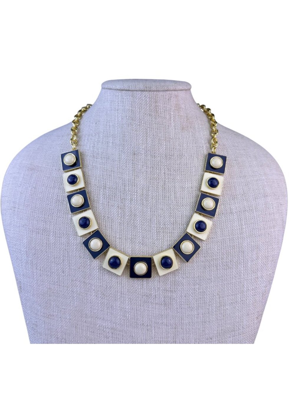 Talbots Womens Gold Tone Enamel Collar Necklace With Square Links